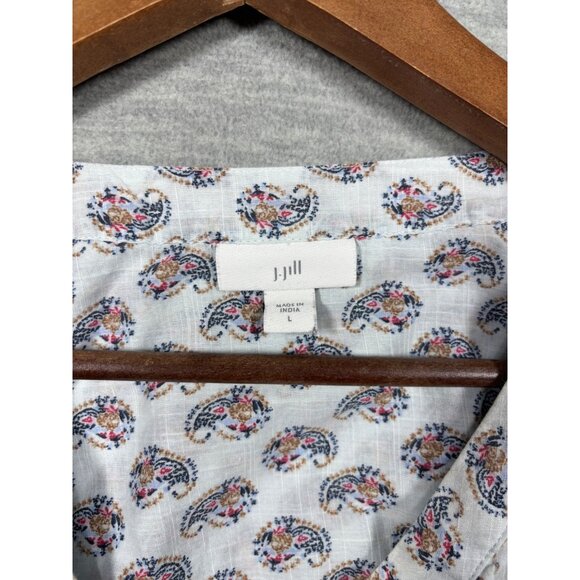 J. Jill Womens White Paisley Print Button-Front Cotton Blouse Size L - Picture 2 of 7